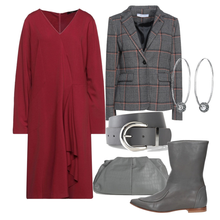 Outfit donna - Accessori grigi. Stile Chic per Tutti i giorni. Abbinamento con vestiti midi/longuette, blazer, borse a spalla, stivaletti, cinture, orecchini.