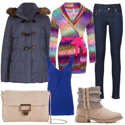 Outfit donna - Crochet. Come lo abbino?. Stile Casual chic per Tutti i giorni. Abbinamento con jeans skinny, stivaletti, cardigans, montgomery, pochette, top.