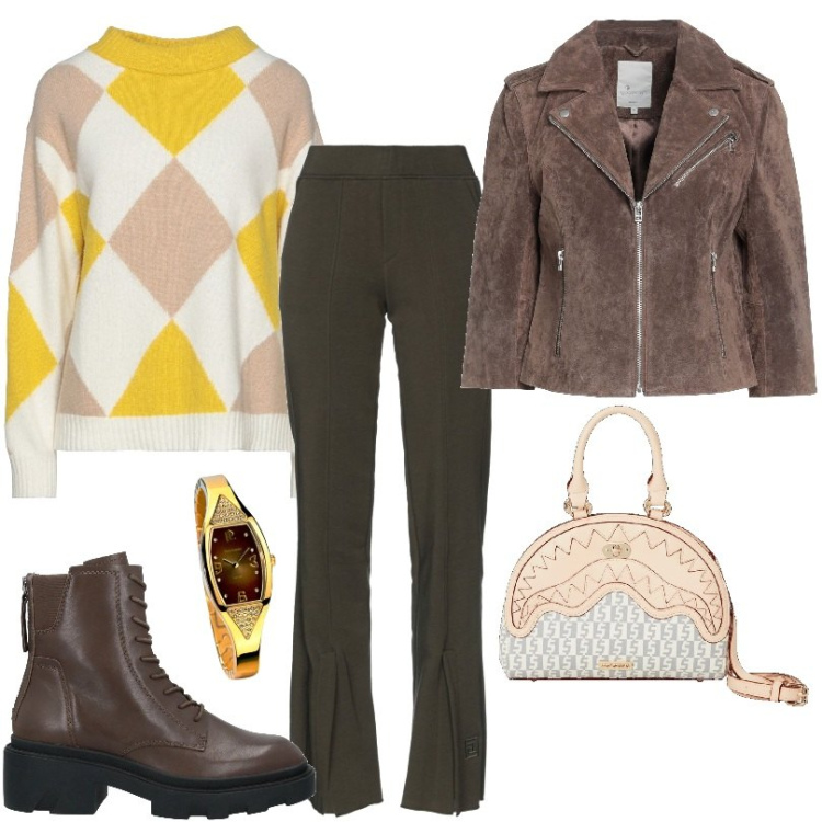 Outfit donna - Total look #1516184. Stile Casual per Tutti i giorni. Abbinamento con pantaloni, stivaletti, giacche, pullovers, borse a mano, orologi.