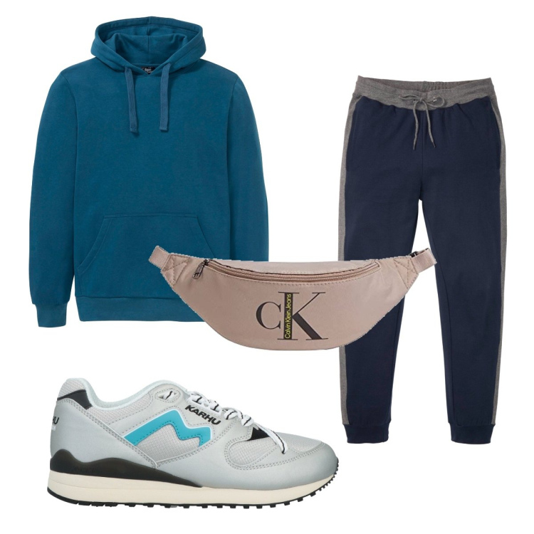 Outfit uomo - Total look #1516542. Stile Trendy per Sport. Abbinamento con felpe con cappuccio, pantaloni, sneakers, borse sportive.