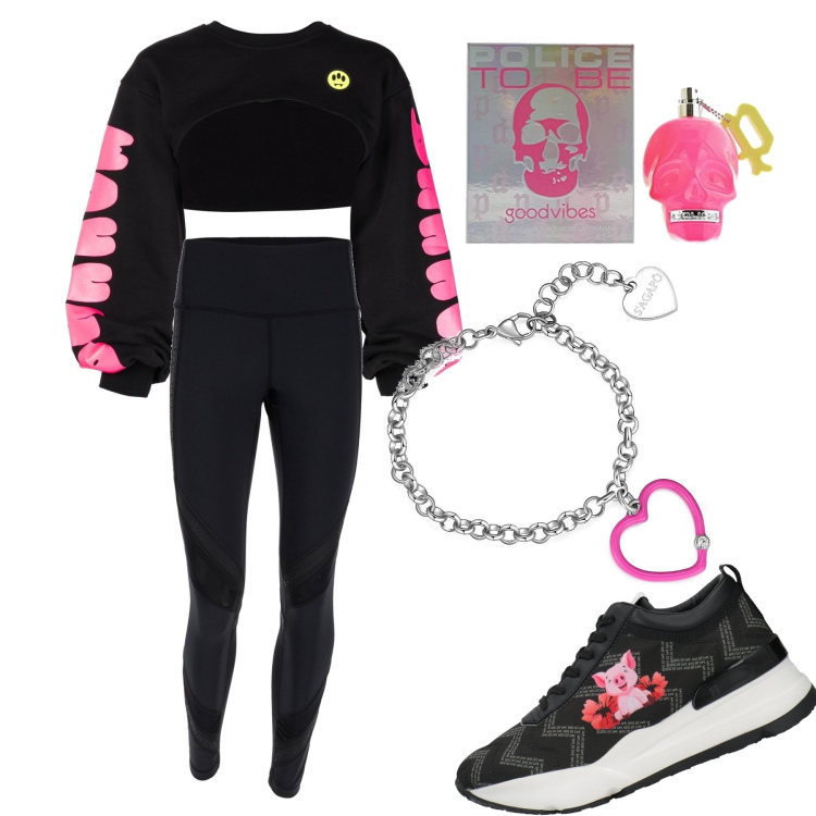 Outfit donna - Total look #1516834. Stile Urban per Tutti i giorni. Abbinamento con sneakers, braccialetti, felpe, leggings sportivo, profumi.