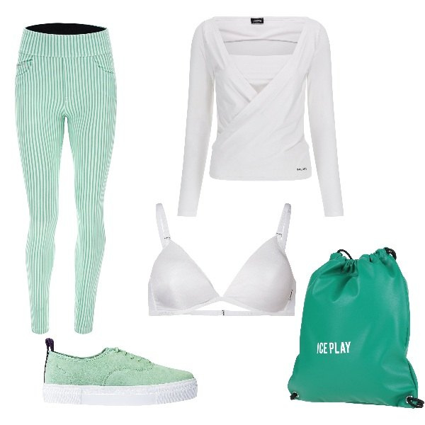 Outfit donna - Voglia di liberta\'!. Stile Sporty chic per Sport. Abbinamento con sneakers, zaini, maglieria, pantaloni, reggiseni push-up.