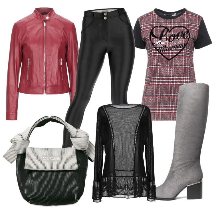 Outfit donna - Trendy #1867. Stile Trendy per Tutti i giorni. Abbinamento con stivali, t-shirt, giacche, pullovers, pantaloni skinny, borse a mano.