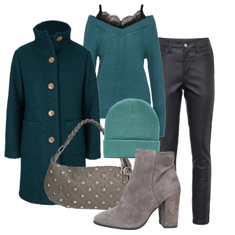 Outfit donna - Il pizzo che si intravede. Stile Casual chic per Tutti i giorni. Abbinamento con cappotti, maglieria, pantaloni skinny, stivaletti, borse a mano, cappelli con visiera.