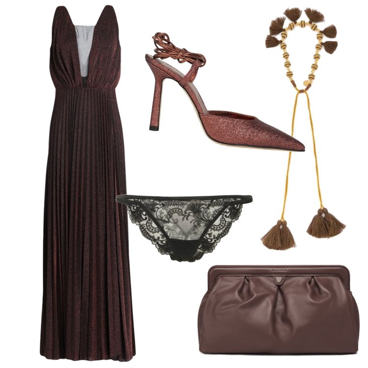 Outfit donna - Progetti per l\'estate. Stile Chic per Cerimonia. Abbinamento con vestiti lunghi, décolleté, collane, clutch, slip.