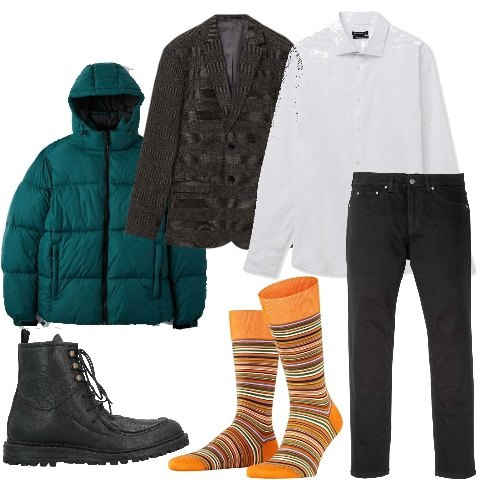 Outfit uomo - Calzini perfetti per un look originale. Stile Casual per Tutti i giorni. Abbinamento con jeans slim fit, stivali e stivaletti, cappotti, camicie, giacche, calzini.