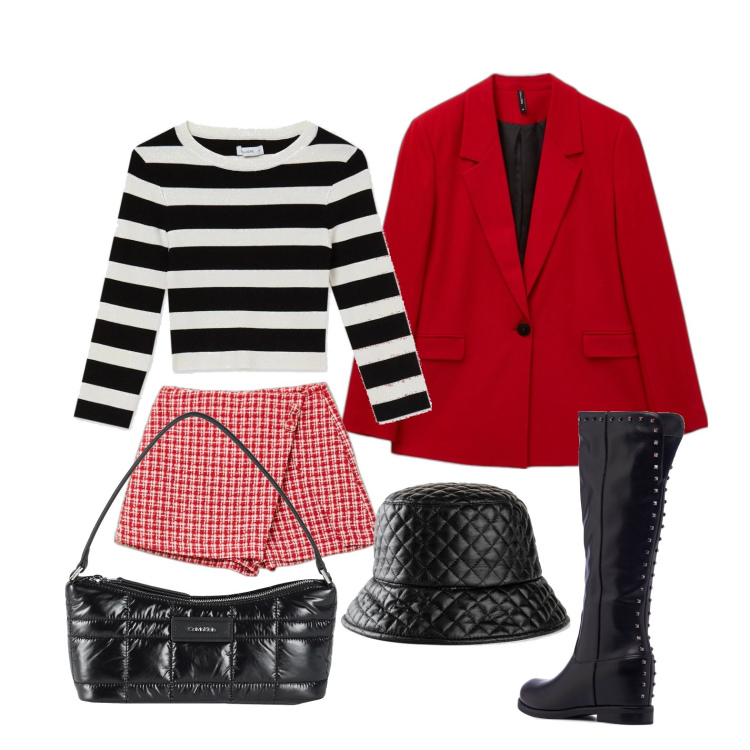 Outfit donna - Ghost outfitter - ci provo gusto. Stile Casual per Tutti i giorni. Abbinamento con cappelli con visiera, borse a mano, blazer, t-shirt, pantaloni corti, stivali.