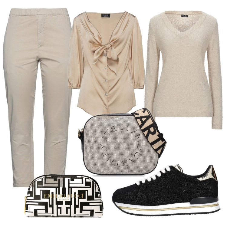 Outfit donna - Casual #1774. Stile Casual per Tutti i giorni. Abbinamento con sneakers, camicie, pantaloni, pullovers, occhiali, borse a spalla.