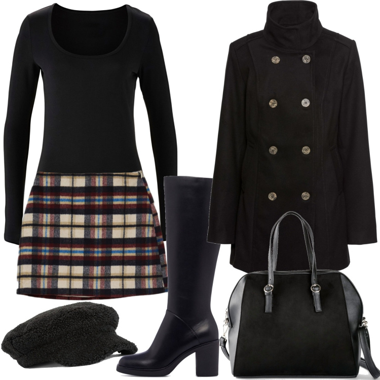 Outfit donna - Irresistibile di giorno. Stile Casual per Tutti i giorni. Abbinamento con t-shirt sportive, borse a mano, caban, cappelli con visiera, minigonne, stivali sopra il ginocchio.