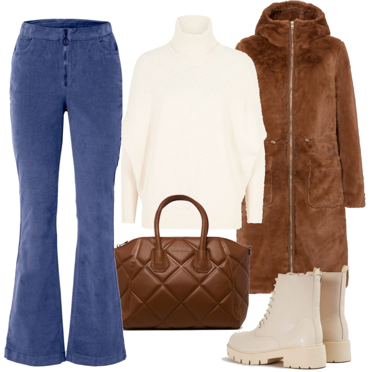 Outfit donna - FT - Il taglio che dona. Stile Trendy per Tutti i giorni. Abbinamento con ecopellicce, pantaloni, maglieria, anfibi, borse a mano.
