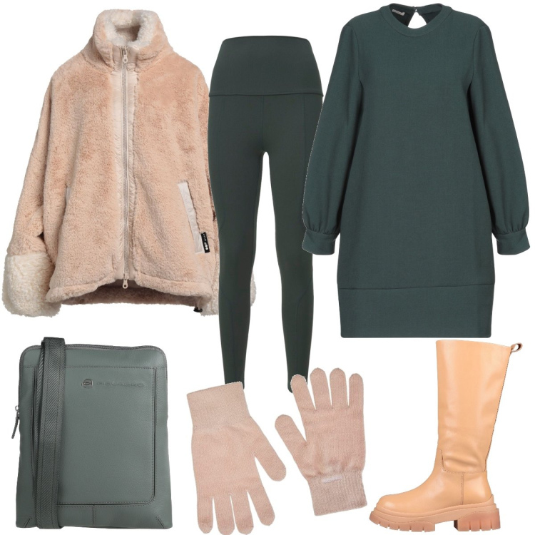 Outfit donna - Senza rinunciare al vestito. Stile Casual per Tutti i giorni. Abbinamento con stivali, vestiti corti, cappotti, borse a tracolla, leggings, guanti.