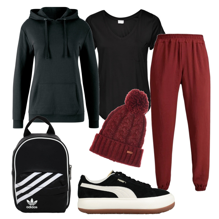 Outfit donna - Sportiva sempre. Stile Sporty chic per Tutti i giorni. Abbinamento con felpe con cappuccio, maglieria, sneakers, pantaloni, cappelli, zaini.