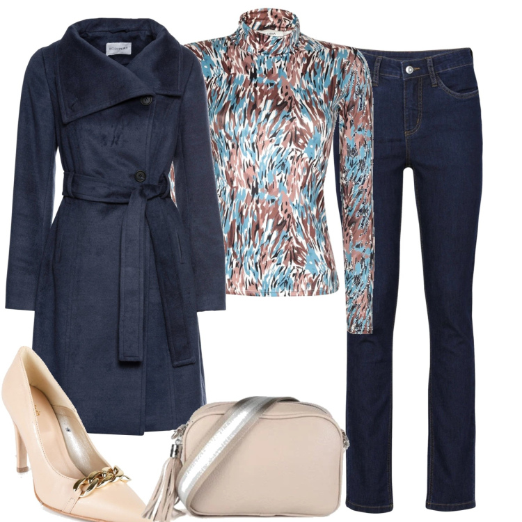 Outfit donna - In città. Stile Casual chic per Tutti i giorni. Abbinamento con jeans, cappotti, t-shirt, borse a mano, décolleté.