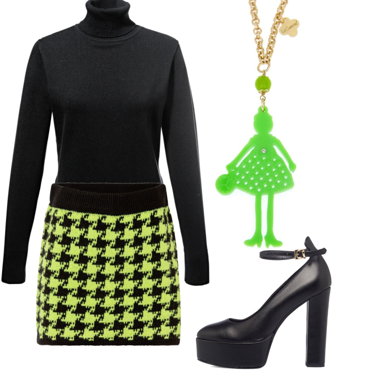 Outfit donna - Bambolina verde. Stile Glamour per Serata fuori. Abbinamento con maglieria, minigonne, ciondoli, décolleté.