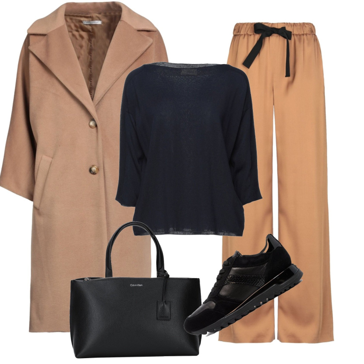 Outfit donna - Cammello per tutte. Stile Casual chic per Ufficio. Abbinamento con pantaloni, cappotti, pullovers, borse a mano, sneakers.
