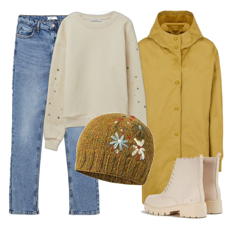 Outfit donna - Non temo il freddo. Stile Casual per Tutti i giorni. Abbinamento con cappotti, anfibi, maglieria, jeans, cappelli.