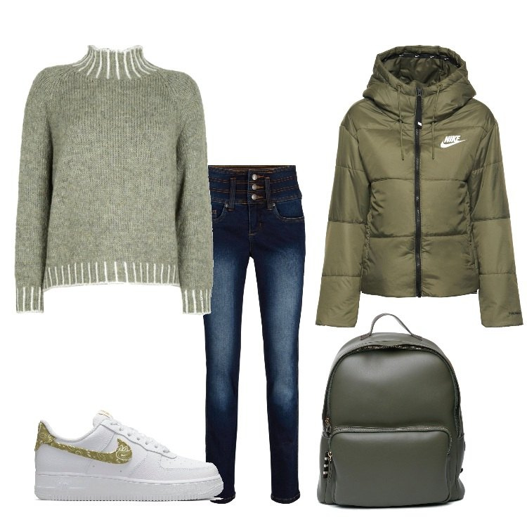 Outfit donna - Comodità in primo piano. Stile Basic per Tutti i giorni. Abbinamento con jeans, maglieria, sneakers, piumini, zaini.