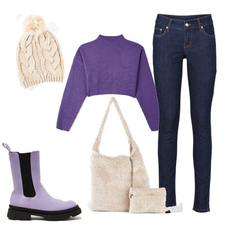 Outfit donna - Total look #1520444. Stile Urban per Tutti i giorni. Abbinamento con jeans skinny, shopping bag, berretti, maglieria, stivali.