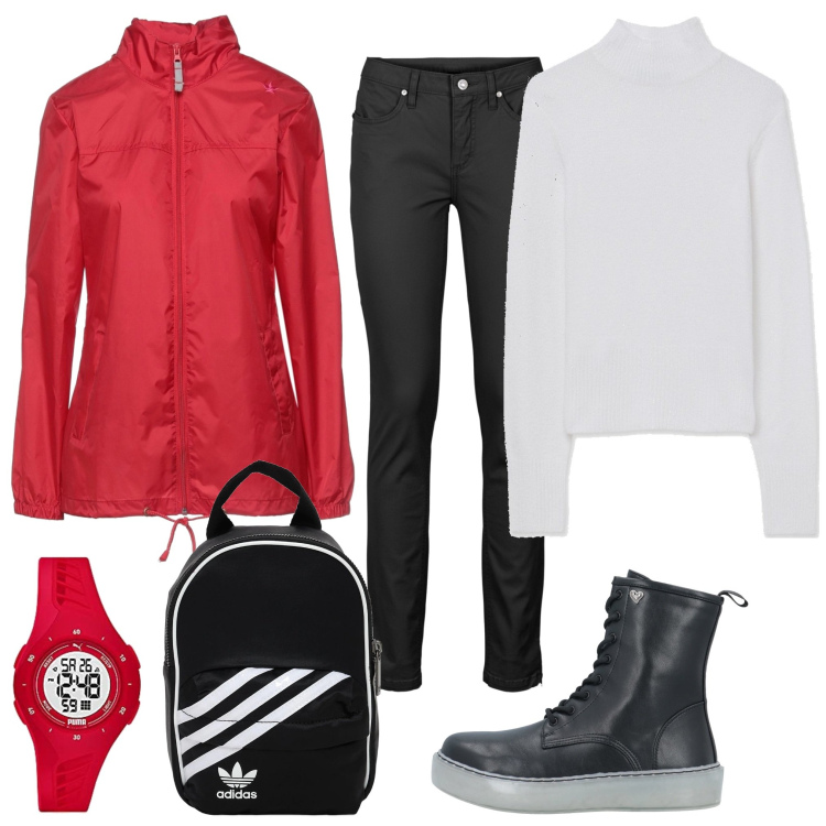 Outfit donna - Ok!. Stile Urban per Scuola/Università. Abbinamento con jeans, stivaletti, giacche, maglieria, zaini, orologi.