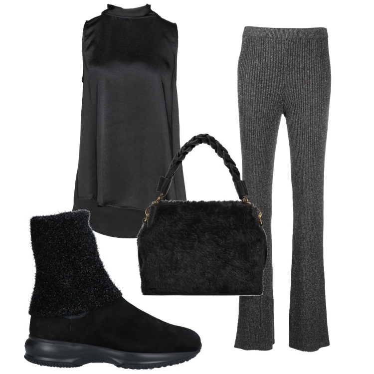 Outfit donna - Total look #1520626. Stile Trendy per Tutti i giorni. Abbinamento con stivaletti, top, borse a mano, pantaloni.