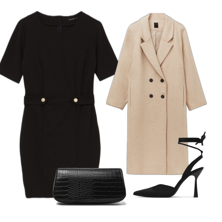 Outfit donna - Eleganza low budget. per Tutti i giorni. Abbinamento con vestiti a tubino, cappotti, décolleté, borse a spalla.