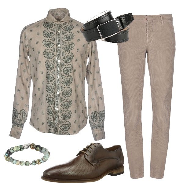 Outfit uomo - Cocktail party. Stile Trendy per Serata speciale. Abbinamento con bracciale argento e turchese.