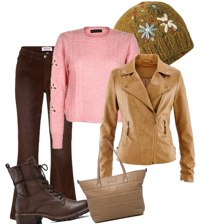 Outfit donna - Colorata mente. Stile Casual per Tutti i giorni. Abbinamento con blazer, pantaloni, stivaletti, maglieria, borse a spalla, cappelli.