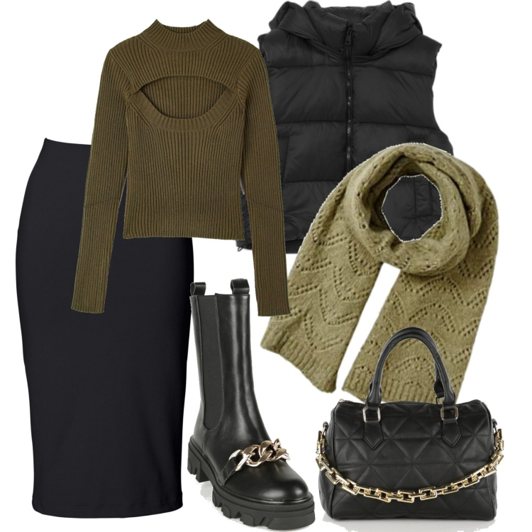 Outfit donna - Longuette e anfibi glamour. Stile Glamour per Tutti i giorni. Abbinamento con gonne longuette, maglieria, borse a mano, stivaletti, cappotti, sciarpe.