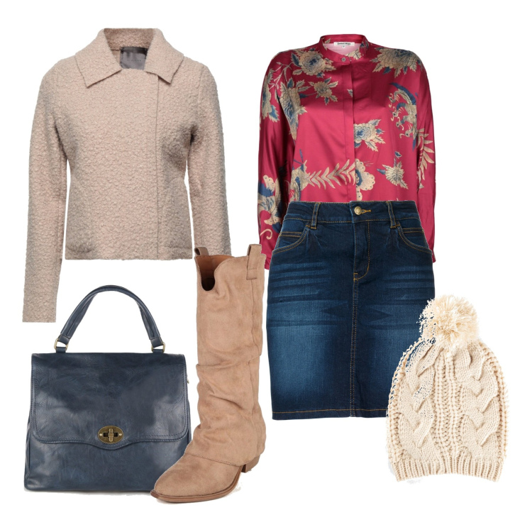 Outfit donna - Appena un po\' di rosso. Stile Casual chic per Tutti i giorni. Abbinamento con gonne, berretti, cappotti, camicie, borse a mano, stivali.