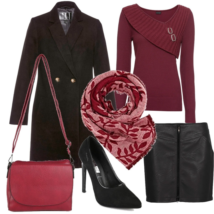 Outfit donna - In minigonna. Stile Sexy per Serata fuori. Abbinamento con maglieria, cappotti, minigonne, borse a tracolla, décolleté, sciarpe.