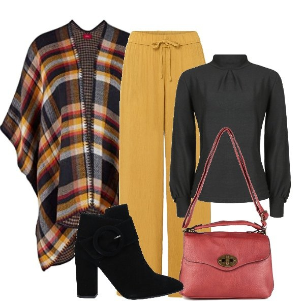 Outfit donna - Drappeggi, coulisse e svolazzi. Stile Casual chic per Tutti i giorni. Abbinamento con pantaloni, stivaletti, maglieria, borse a mano, sciarpe.
