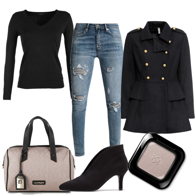 Outfit donna - Romantica Rock. Stile Romantica per Serata fuori. Abbinamento con zaini, cappotti, jeans strappati, pullovers, borse a mano, ombretti.
