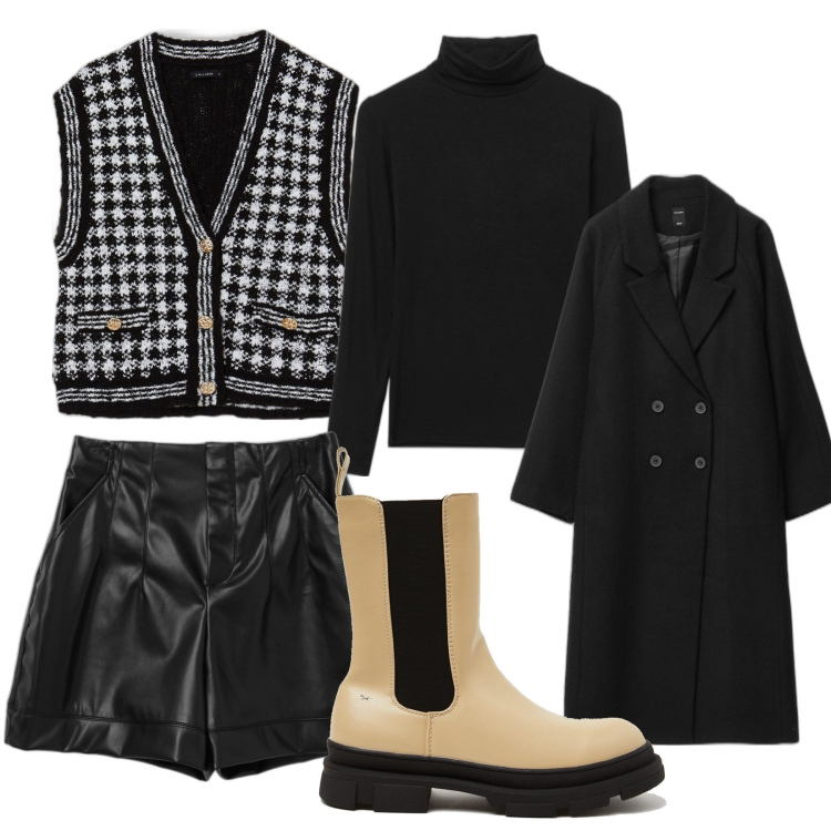 Outfit donna - Calliope saldi invernali. Stile Trendy per Serata fuori. Abbinamento con t-shirt, cappotti, stivali, bermuda, gilet.