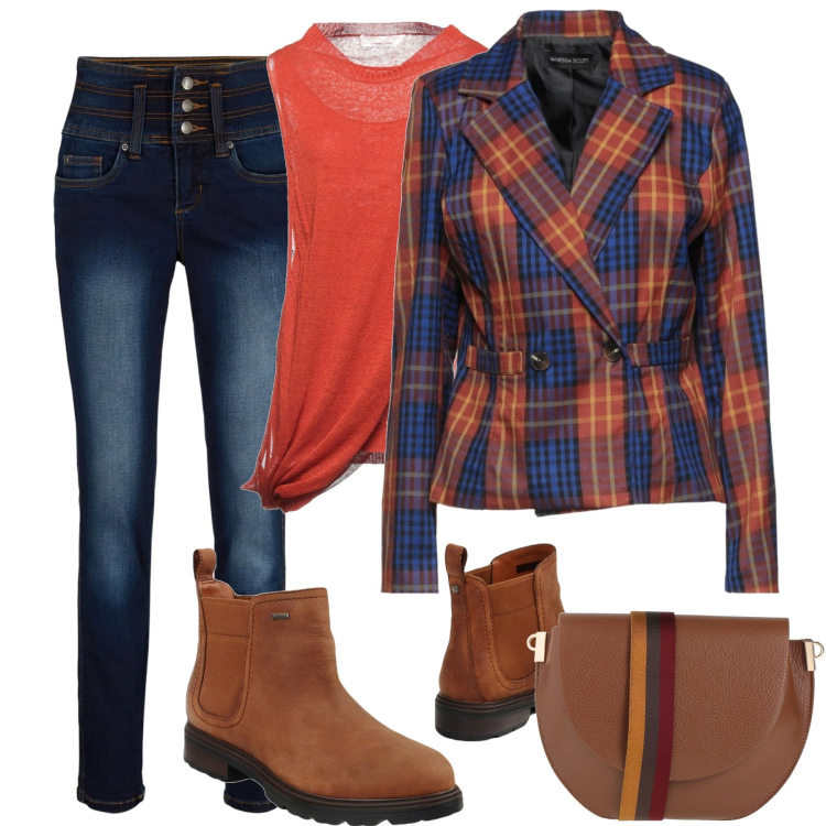 Outfit donna - In città. Stile Urban per Tutti i giorni. Abbinamento con pullovers, blazer, stivaletti, borse a tracolla, jeans.