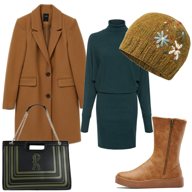 Outfit donna - Total look #1523955. Stile Casual chic per Tutti i giorni. Abbinamento con vestiti, stivali, borse a mano, cappotti, cappelli.
