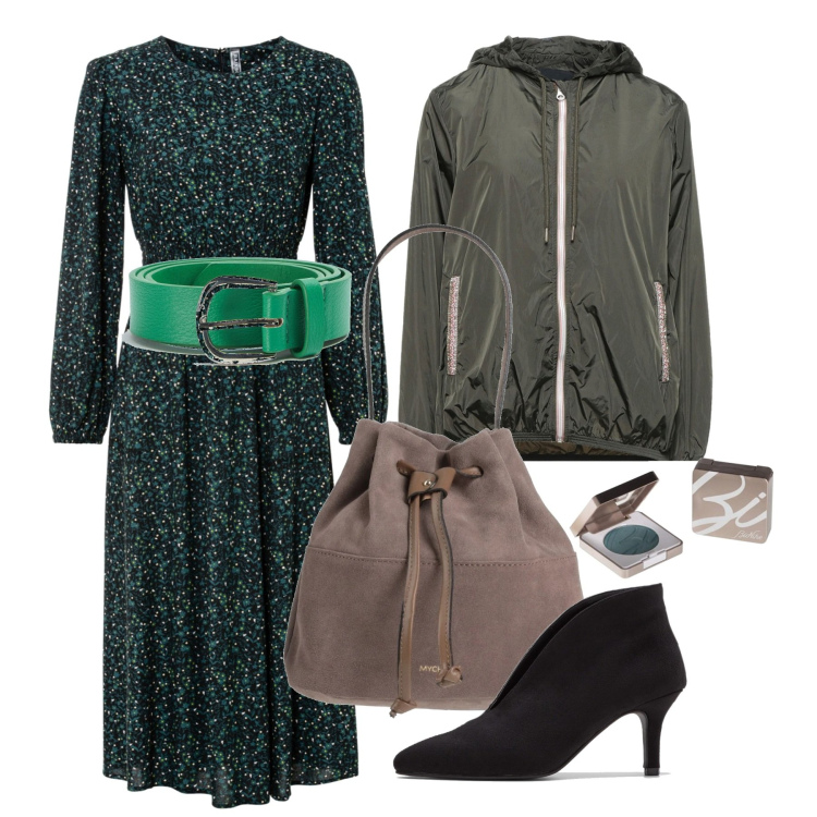 Outfit donna - Verso giornate più tiepide. Stile Chic per Tutti i giorni. Abbinamento con vestiti midi/longuette, stivaletti, giacche, borse a mano, cinture, ombretti.