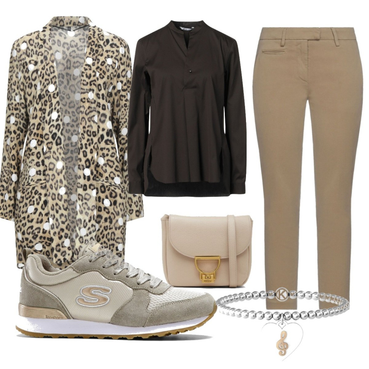 Outfit donna - Casual #2316. Stile Casual per Tutti i giorni. Abbinamento con sneakers, blazer, pantaloni, bluse, braccialetti, borse a tracolla.