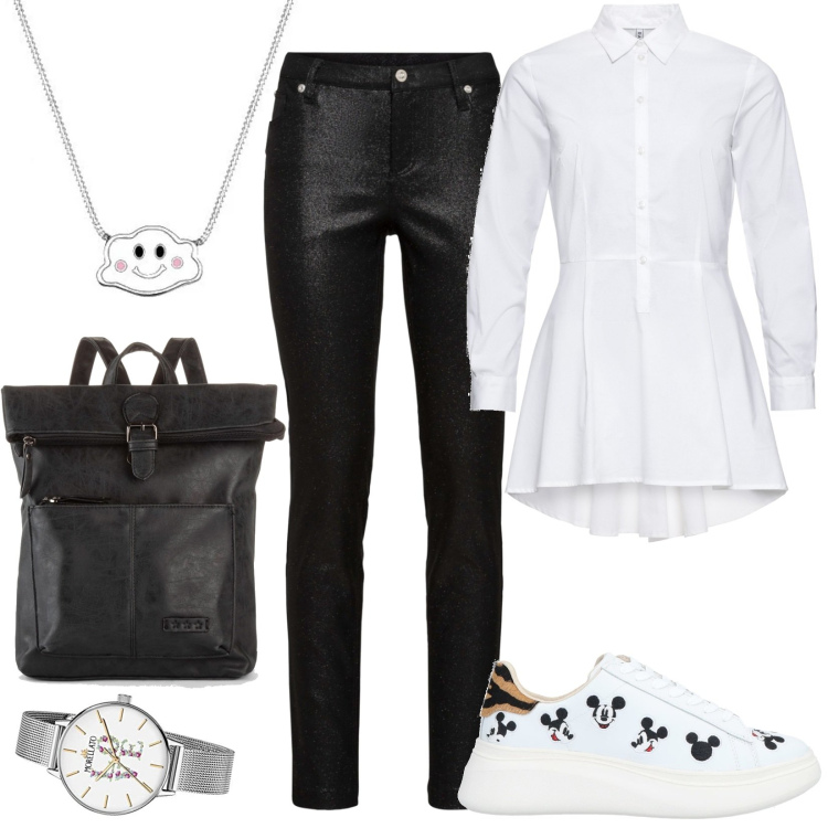 Outfit donna - Look facili e versatili. Stile Casual per Tutti i giorni. Abbinamento con camicie, zaini, pantaloni, sneakers, orologi, collane.