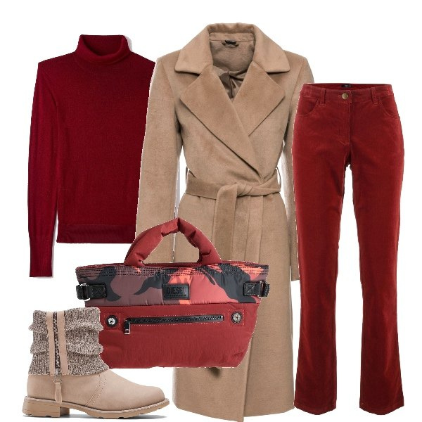 Outfit donna - Ma restiamo a casa stasera?. Stile Casual per Tutti i giorni. Abbinamento con pantaloni, cappotti, stivaletti, borse a mano, maglieria.