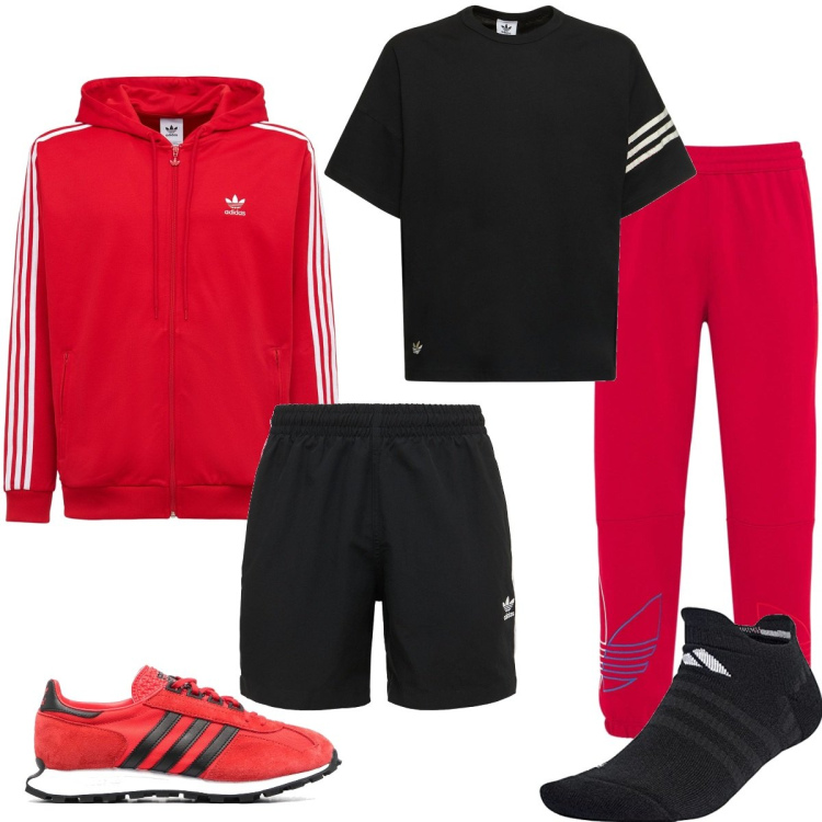 Outfit uomo - Sport con Adidas. Stile Casual per Sport. Abbinamento con sneakers, felpe con cappuccio, pantaloni, t-shirt, shorts, calzini.
