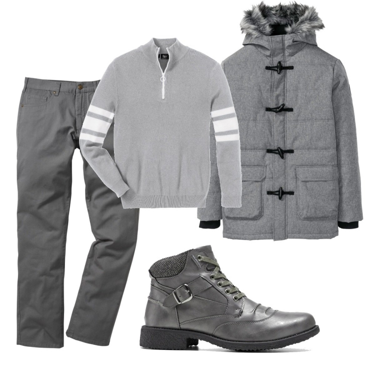 Outfit uomo - Trendy #2105. Stile Trendy per Tutti i giorni. Abbinamento con pantaloni, t-shirt sportive, stivali e stivaletti, piumini.