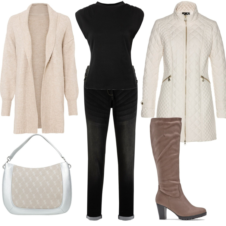 Outfit donna - Indiscutibilmente casual chic. Stile Casual chic per Tutti i giorni. Abbinamento con blazer, jeans boyfriend, blazer, cardigans, stivali, borse a mano.