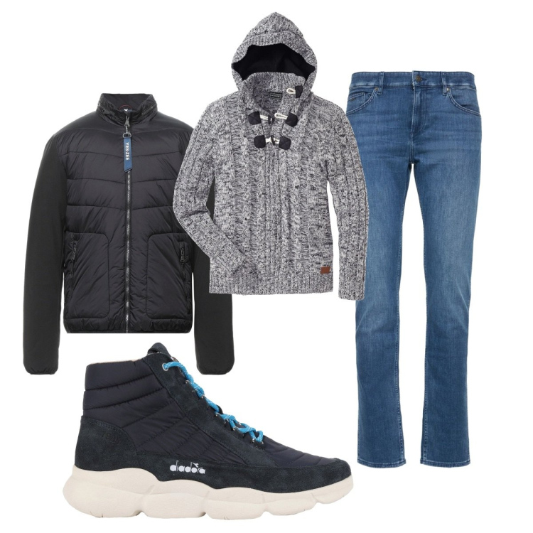 Outfit uomo - Urban #1653. Stile Urban per Tutti i giorni. Abbinamento con maglieria, sneakers, piumini, jeans.