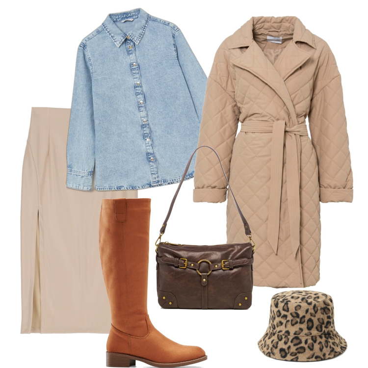 Outfit donna - Gonna e camicia in denim. Stile Urban per Tutti i giorni. Abbinamento con stivali, giacche, cappelli, gonne longuette, camicie, borse a spalla.