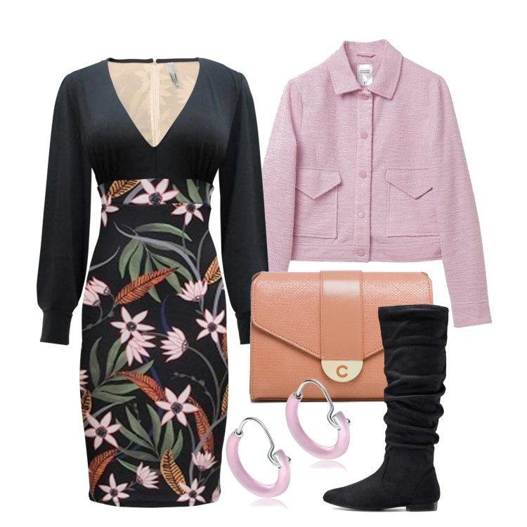Outfit donna - Contrasti sorprendenti. Stile Chic per Tutti i giorni. Abbinamento con stivali, vestiti, orecchini, giacche, borse a tracolla.