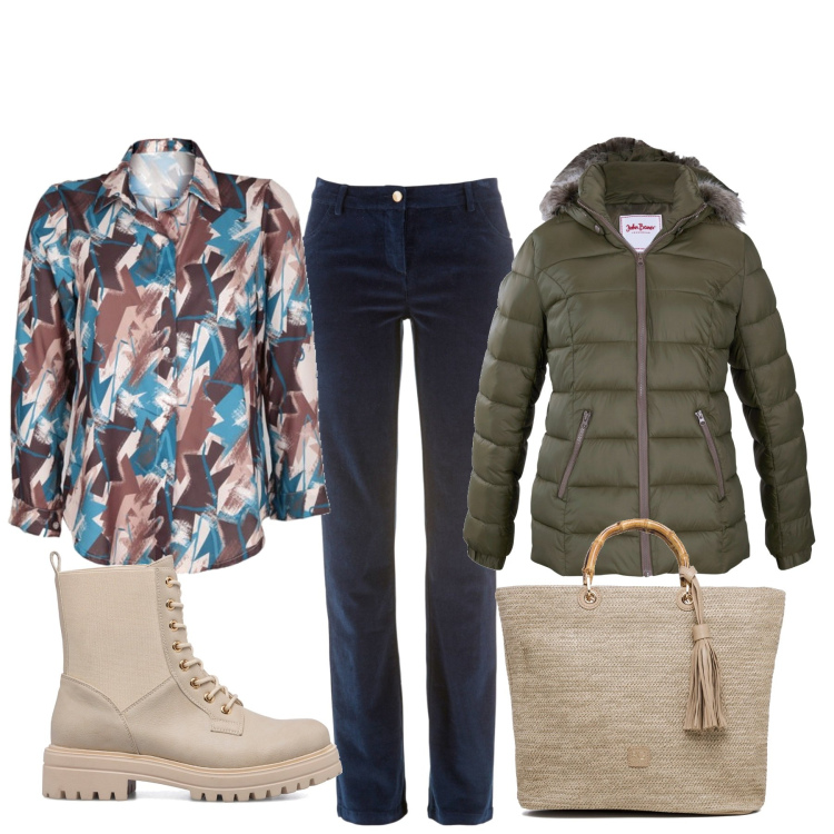 Outfit donna - Total look #1527240. Stile Basic per Tutti i giorni. Abbinamento con pantaloni, piumini, camicie, anfibi, borse a mano.