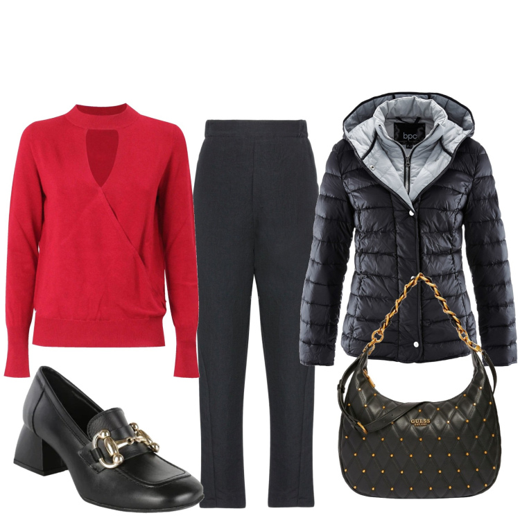 Outfit donna - Total look #1527254. Stile Basic per Tutti i giorni. Abbinamento con piumini, pantaloni, mocassini, borse a tracolla, maglieria.