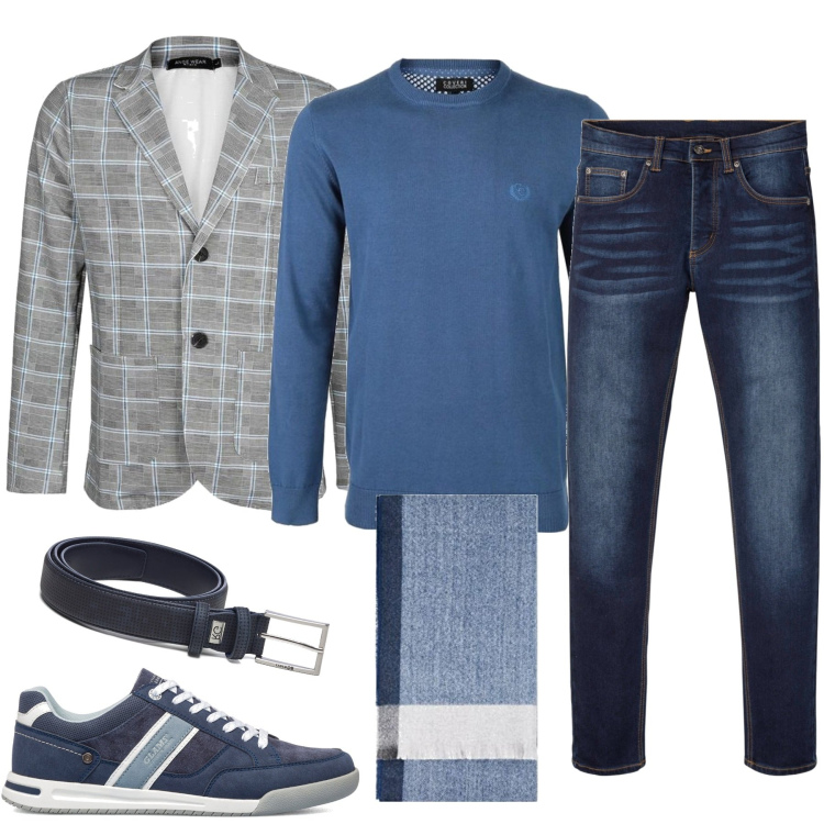 Outfit uomo - Comodo con la giacca. Stile Casual per Tutti i giorni. Abbinamento con giacche, pullovers, sneakers, cinture, jeans slim fit, sciarpe.