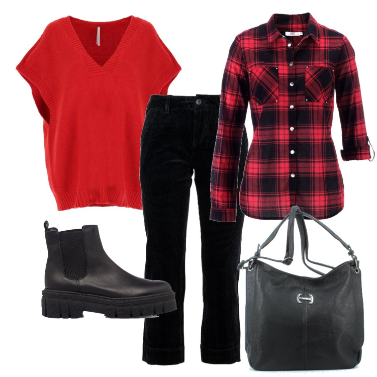 Outfit donna - A bere una cioccolata calda. Stile Casual per Tutti i giorni. Abbinamento con camicie, pantaloni, pullovers, borse a tracolla, stivaletti.