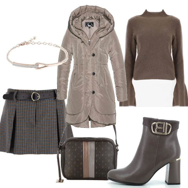 Outfit donna - Casual chic #3374. Stile Casual chic per Tutti i giorni. Abbinamento con blazer, borse a mano, braccialetti, maglieria, minigonne, stivaletti.